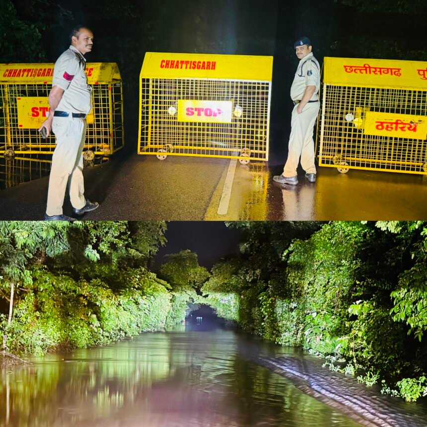 Heavy Rain Triggers Flooding in Gariaband; Police Stand Guard Through the Night at Overflowing Paintora Stream